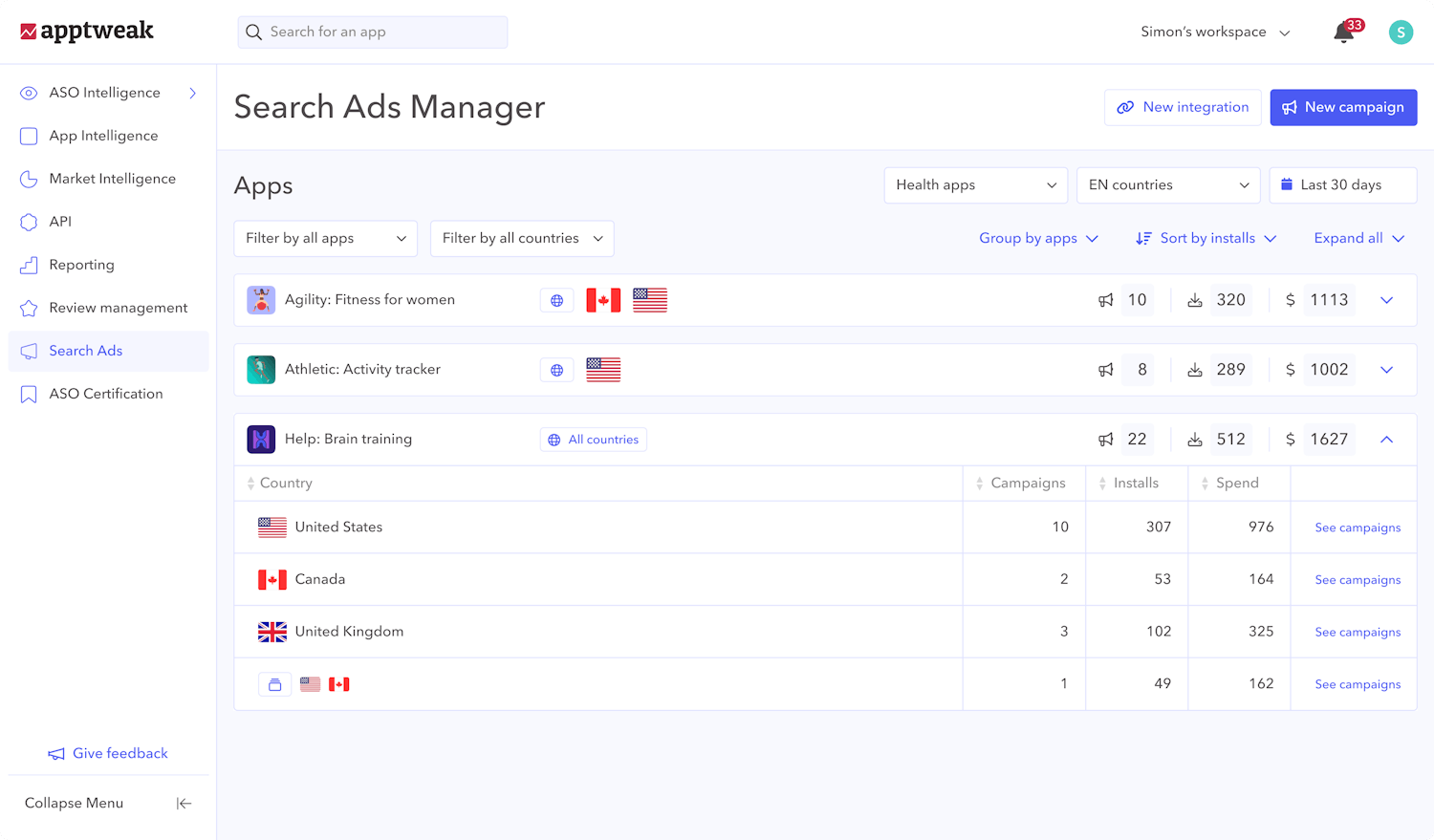Apple Search Ads Manager tool - AppTweak